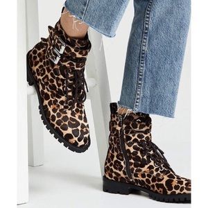 Rebecca Minkoff Jaiden Leopard Print Calf Hair Lug Sole Booties Siz 7 NIB